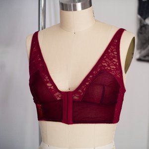 Free People Maroon Lace Metallic Mesh Bralette